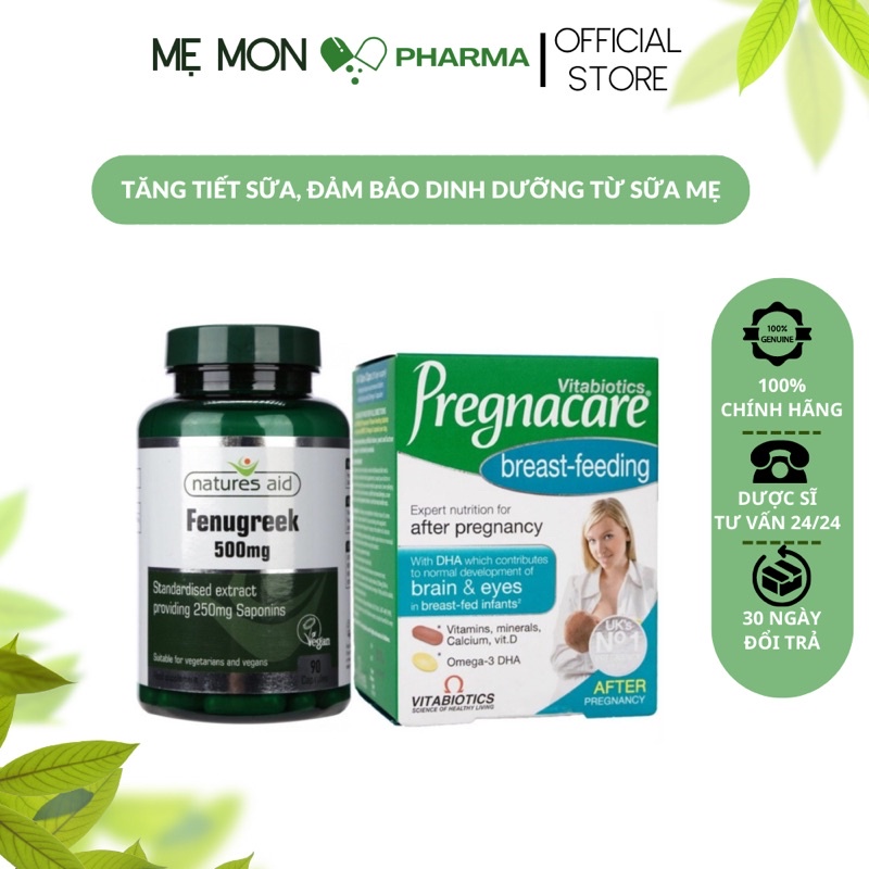 Combo Dinh Dưỡng Cho Mẹ Và Bé Sau Sinh - Pregnacare Breast Feeding + Viên Cỏ Cà Ri Lợi Sữa Fenugreek