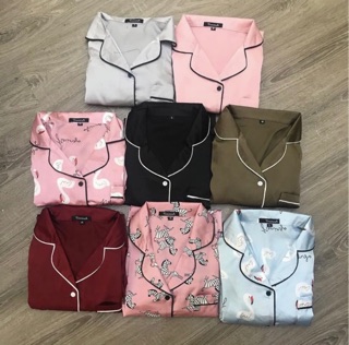 Bộ lụa Pijama tay cộc quần dài