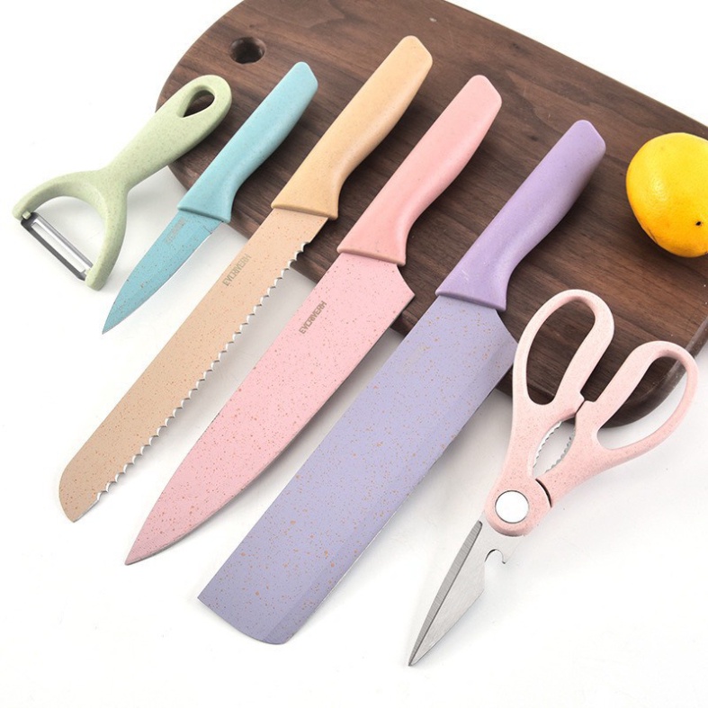 Bộ dao lúa mạch nhà bếp, kháng khuẩn, bộ dao thớt 6 món đầy đủ tiện lợi -TULY