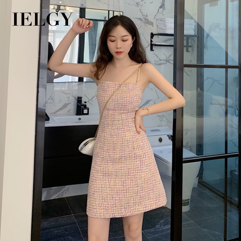 IELGY Đầm Ngắn Hai Dây Không Tay Thời Trang Mùa Hè Phong Cách Pháp Hàng Mới 2022 Dành Cho Bạn Nữ