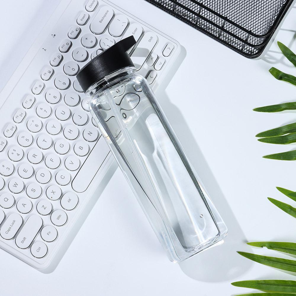 KUNHEV Bình Nước Thể Thao 750ml Trong Suốt Không BPA Có Ống Hút Lật