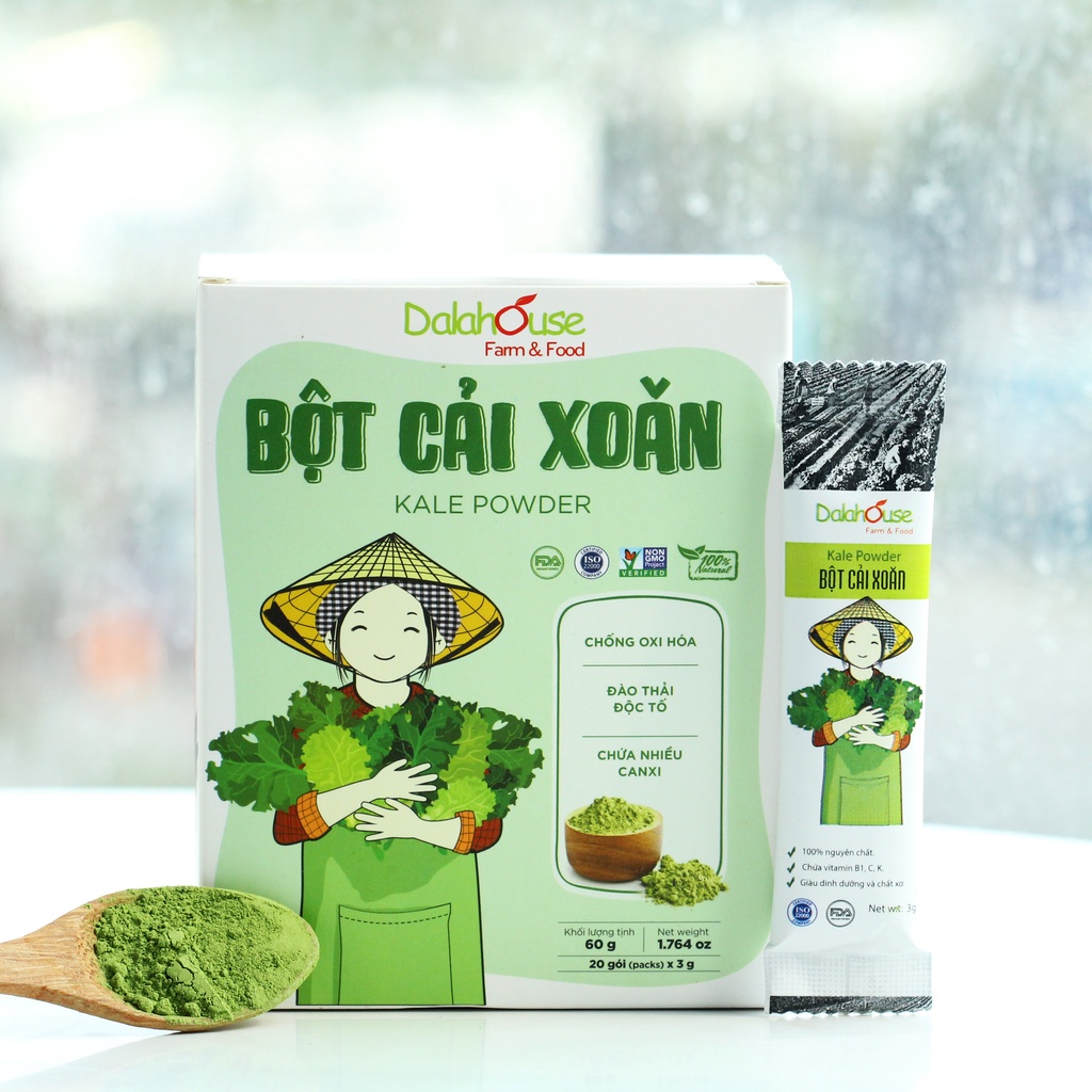 Bột Cải Xoăn hữu cơ nguyên chất sấy lạnh Dalahouse - Hộp 60g (20 gói x 3g)