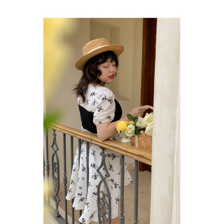 【ZHELIHANGFEI】 / Đầm Hoa Tay Phồng Nhấn Eo Hẹp Thời Trang