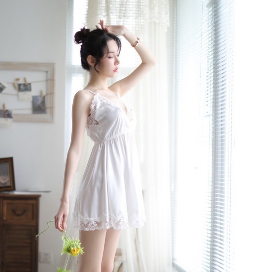 Váy Ngủ Lụa Phối Ren Sexy - Quyến Rũ Đẹp Mắt -Đan Dây Quảng Châu Loại 1 267MI1381