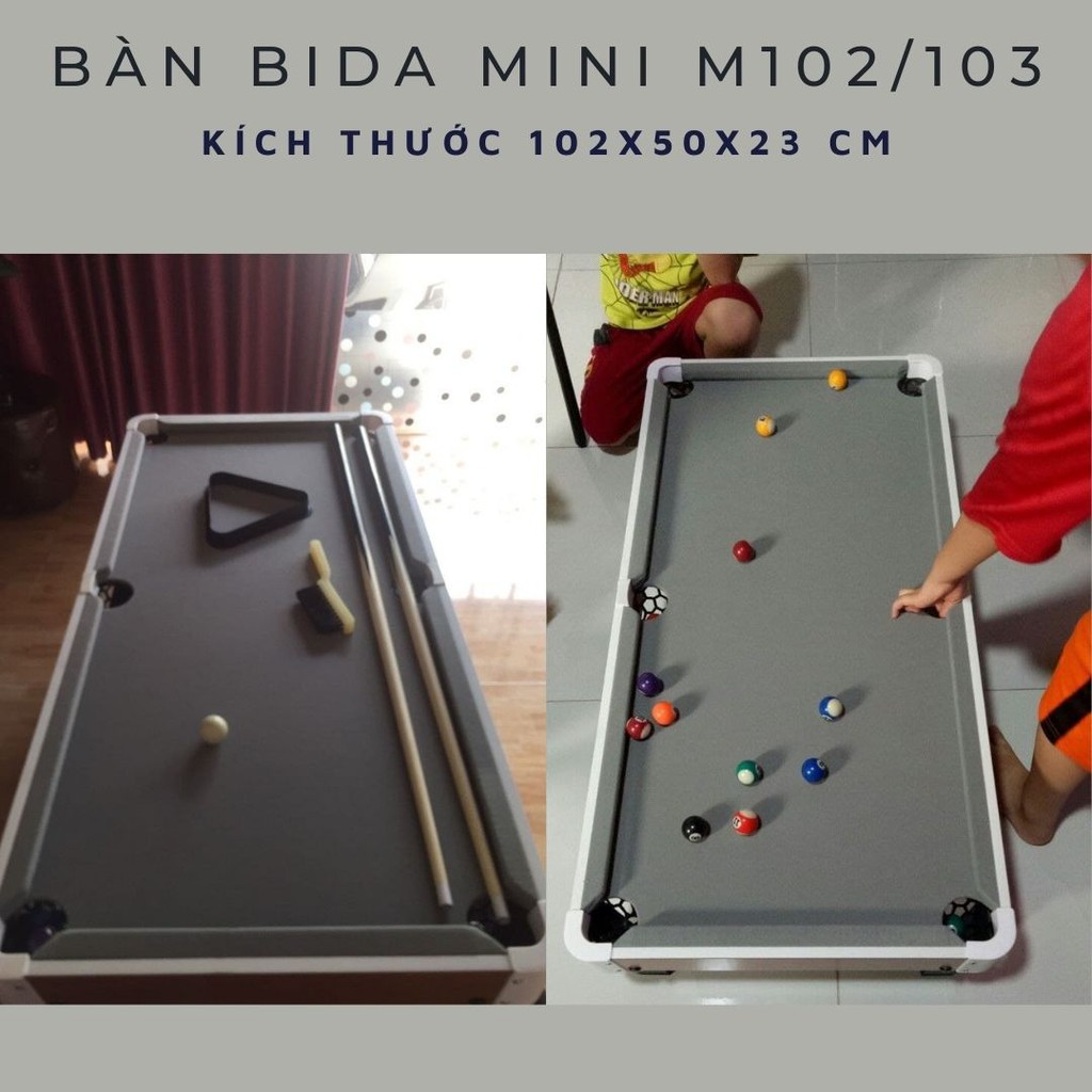 Bàn bi-a bida mini 102cm nhập khẩu giá rẻ + bi sứ 31mm (M102) và 38mm (M103) + vải nỉ + gậy gỗ 90cm