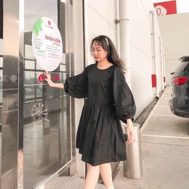 VÁY BABYDOLL OVERSIZE TAY PHỒNG ĐEN TRẮNG - ĐẦM NỮ XOÈ TRƠN 2 MÀU ULZZANG