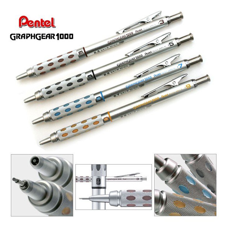 Chì Kim Kỹ Thuật Cao Cấp Pentel Graphgear 1000 | Thân Kim Loại Sang Trọng | 4 Cỡ ngòi