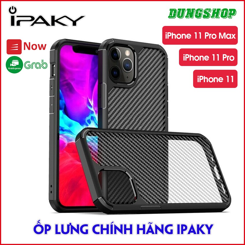 Ốp lưng iPhone 11 / iPhone 11 Pro / iPhone 11 Pro Max - Chính hãng IPAKY - Mặt lưng CARBON chống bám vân tay