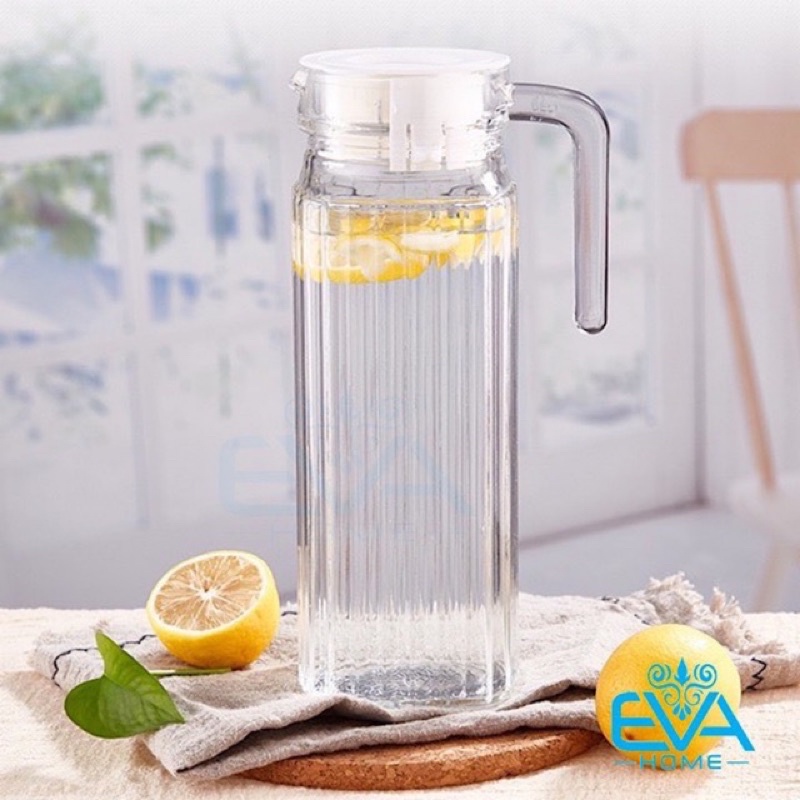 Bình Đựng Nước Thuỷ Tinh Miệng Rót Sọc Có Quai Cầm 1000Ml EH1004