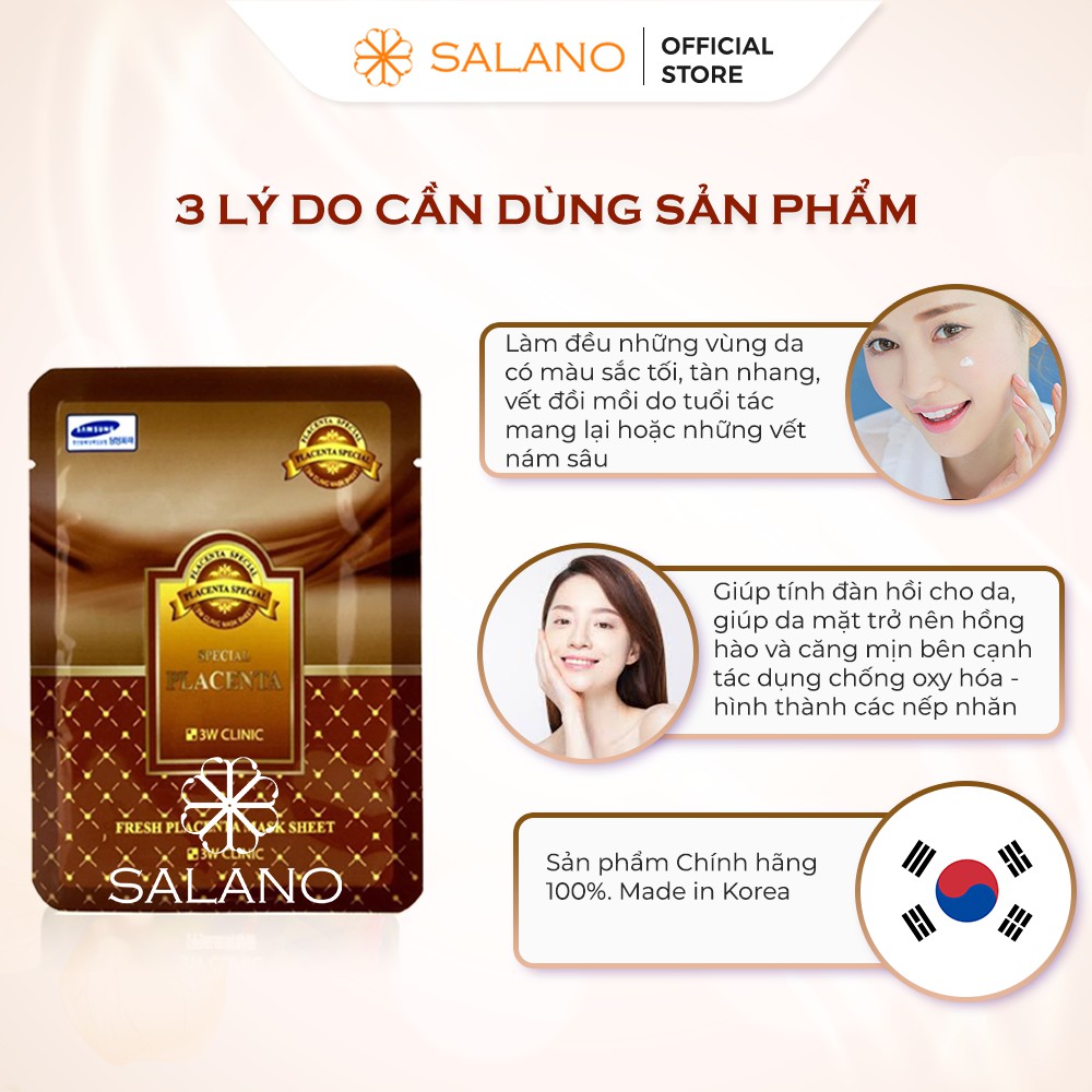 Mặt nạ nhau thai cừu chống lão hóa Hàn Quốc dưỡng da giảm mụn mờ thâm 3W CLINIC SALANO MNSLN08 | BigBuy360 - bigbuy360.vn