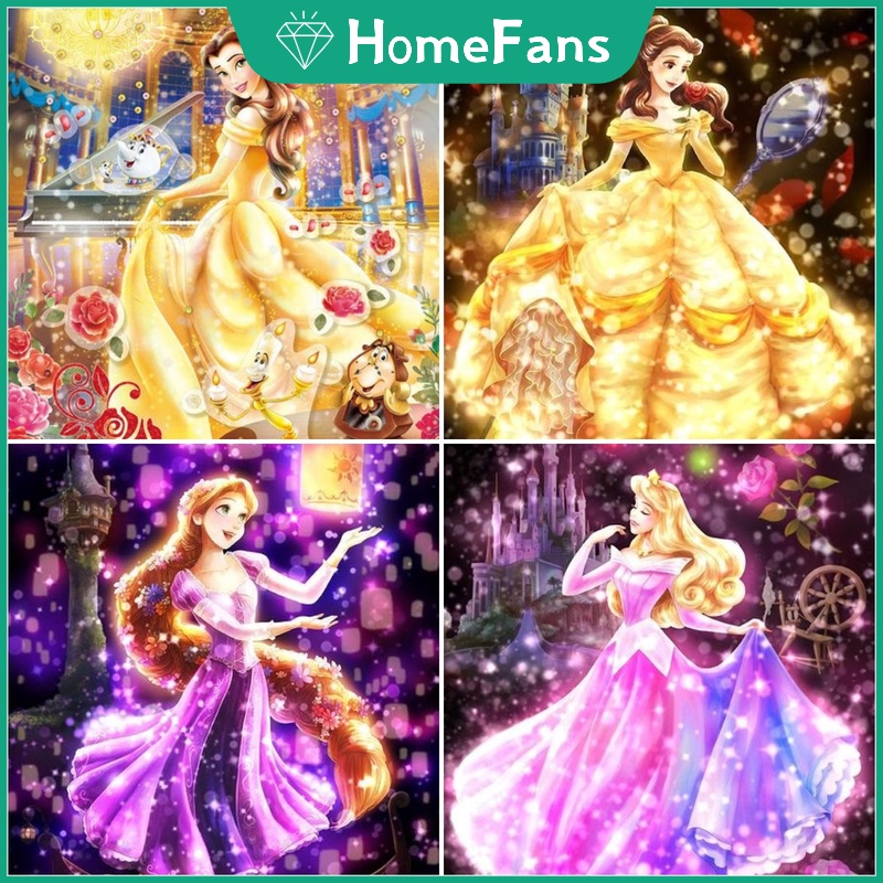 Bộ tranh đính đá 5D họa tiết công chúa hoạt hình độc đáo kích thước 30X40cm DIY dùng trang trí