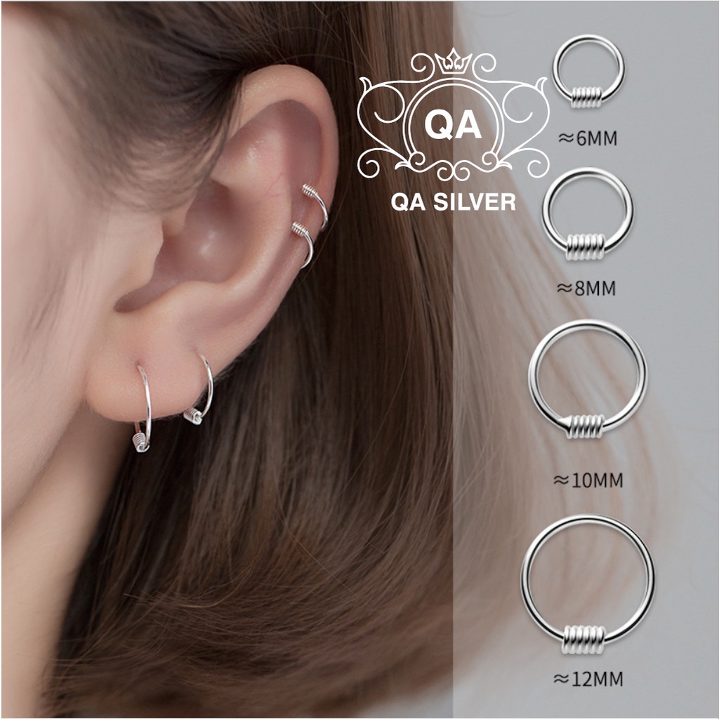 Khuyên tai bạc 925 lò xo bông tròn nam nữ vòng cuộn S925 WIRE Silver Earrings QA SILVER EA200403