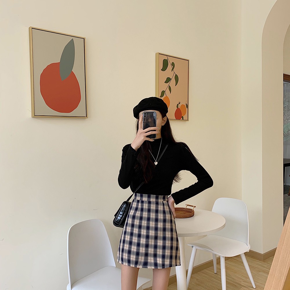 Chân váy ngắn Retro Dáng chữ A Kẻ sọc Caro Lưng cao Ulzzang Hàn Quốc Chân váy ngắn Cạp cao Thời trang | BigBuy360 - bigbuy360.vn