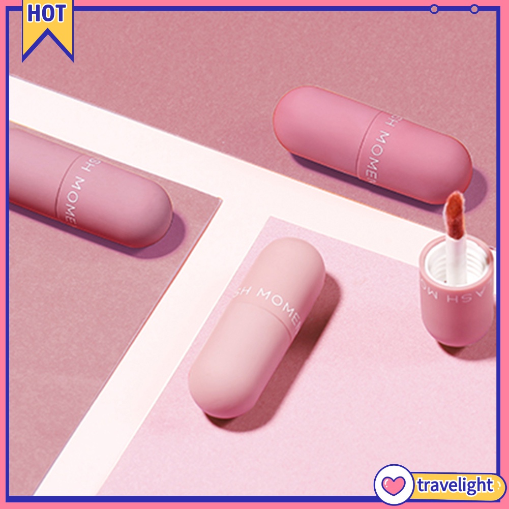 Set 3 son nhung lì dạng lỏng thiết kế vỏ hình viên thuốc mini dễ thương