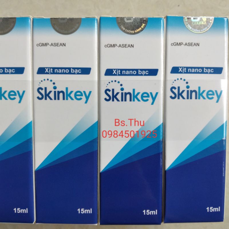 Xịt nano bạc Skinkey lọ 15ml hỗ trợ tái tạo da, mờ sẹo, mờ thâm do thủy đậu, zona