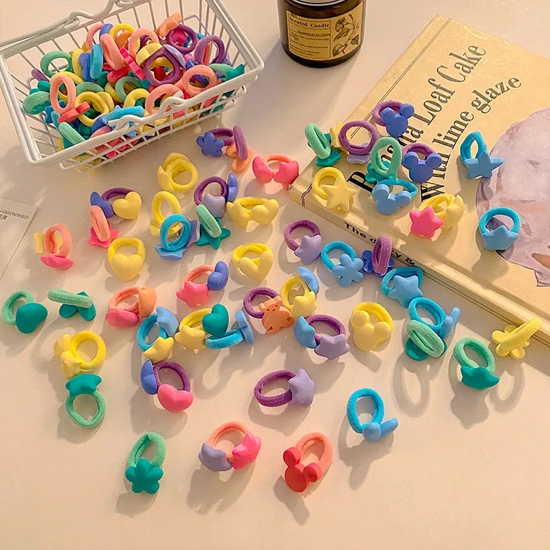 10 Pcs/Set Girls INS Style Mini Bow Hair Ties Rope / Kids Fashion Small Bear Elastic Hair Ties / Girls Daily Lovely Headwear