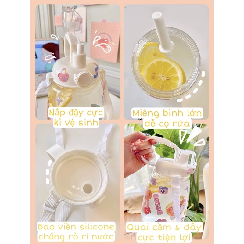 Bình nước 1200ml dễ thương kèm ống hút & dây đeo | BigBuy360 - bigbuy360.vn