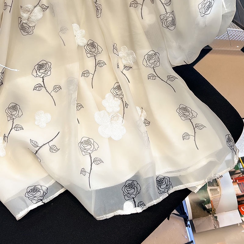 Áo Trễ Vai Tay Phồng Thêu Họa Tiết Hoa Phong Cách Hàn Quốc Dành Cho Nữ