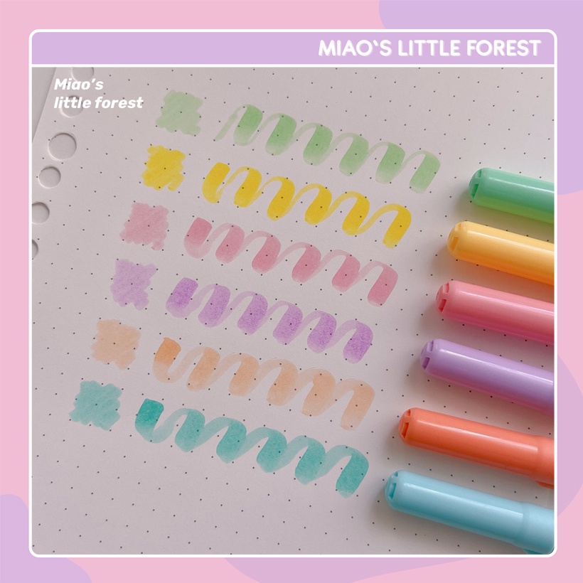 Bút highlight màu macaron MIAO'S LITTLE FOREST bút lông màu pastel xinh xắn đánh dấu sách vở viết calligraphy