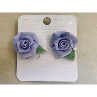 Hoa tai hoa hồng đất sét #hoa hồng xanh môn #hoa tai