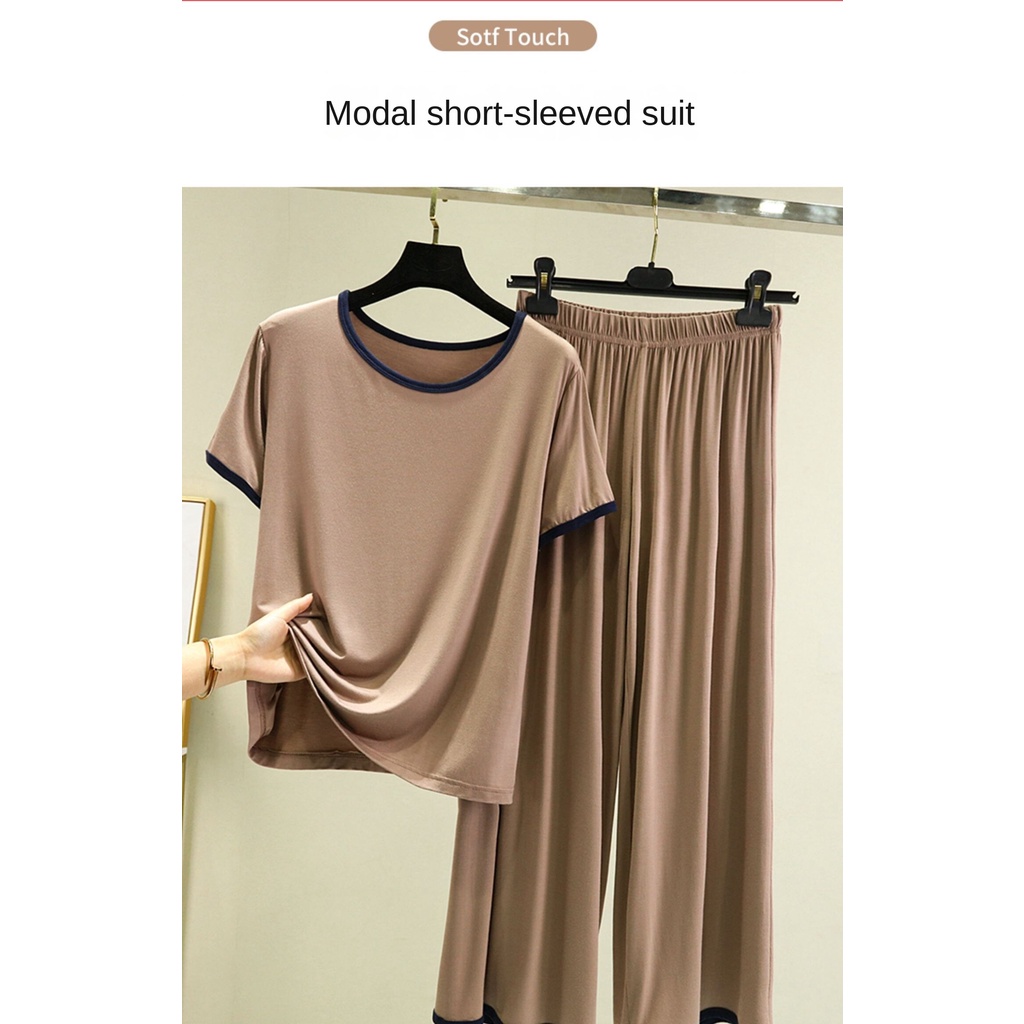 Bộ Đồ Ngủ Áo Thun Tay Ngắn Dáng Rộng + Quần ống rộng 2022 Thời Trang Mùa Hè Cho Nữ