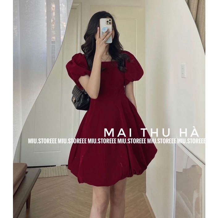 VÁY NHUNG TAY BỒNG XOÈ XINH MẶC TẾT VNTBXX