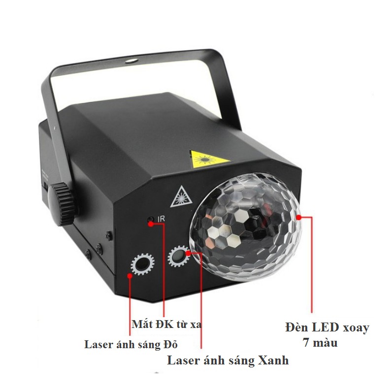 Đèn LED xoay cảm ứng theo nhạc - Đèn Laser vũ trường cảm biến Âm Thanh cực đẹp (Có Remote)