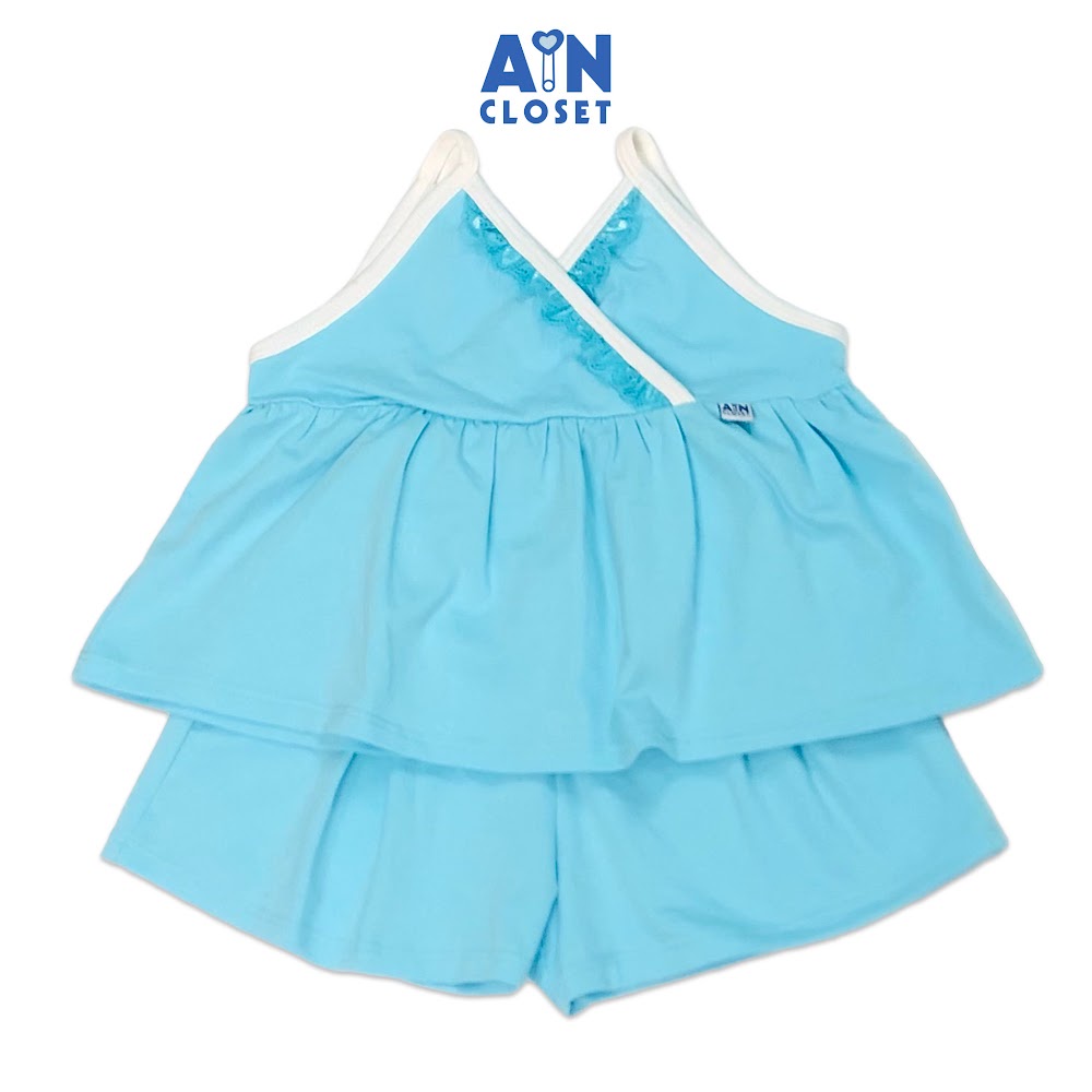 Bộ quần áo ngắn bé gái Xanh sky sát nách thun cotton - AICDBG6NPY7Z - AIN Closet