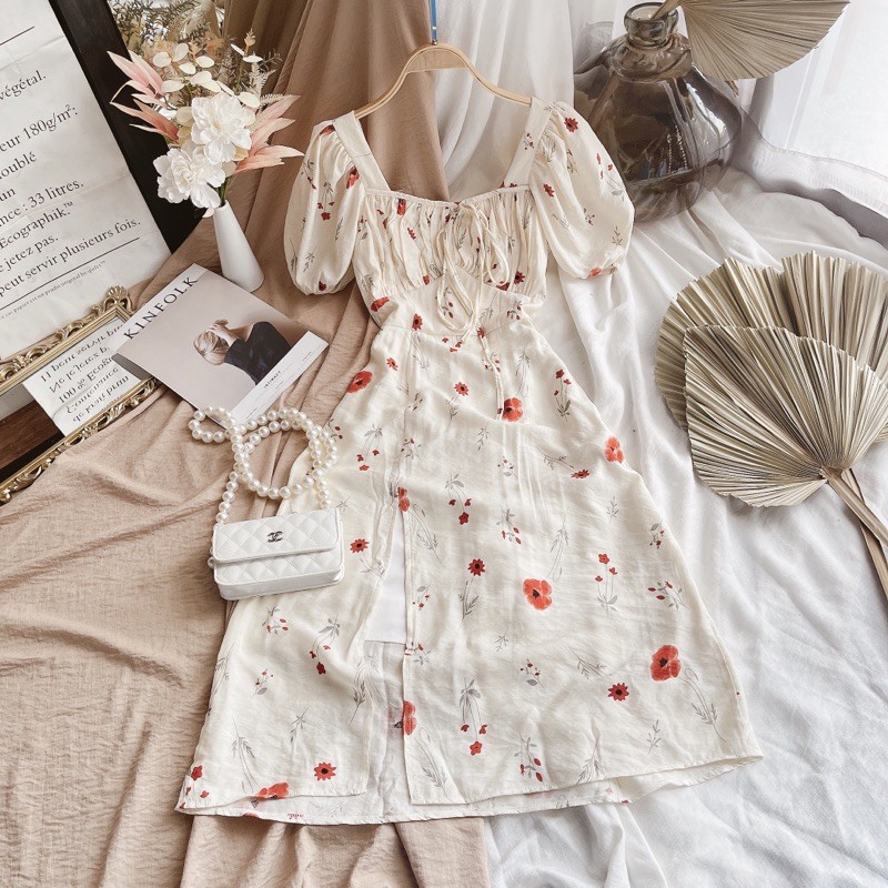 Đầm hoa đỏ midi (Tali)