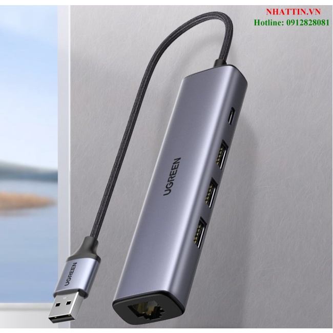 Bộ Hub chia USB 3.0 ra 3 cổng USB 3.0 + Lan Gigabit 1000Mbps Ugreen 20915 cao cấp