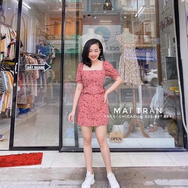 Sét áo kèm chân váy hoa cao cấp