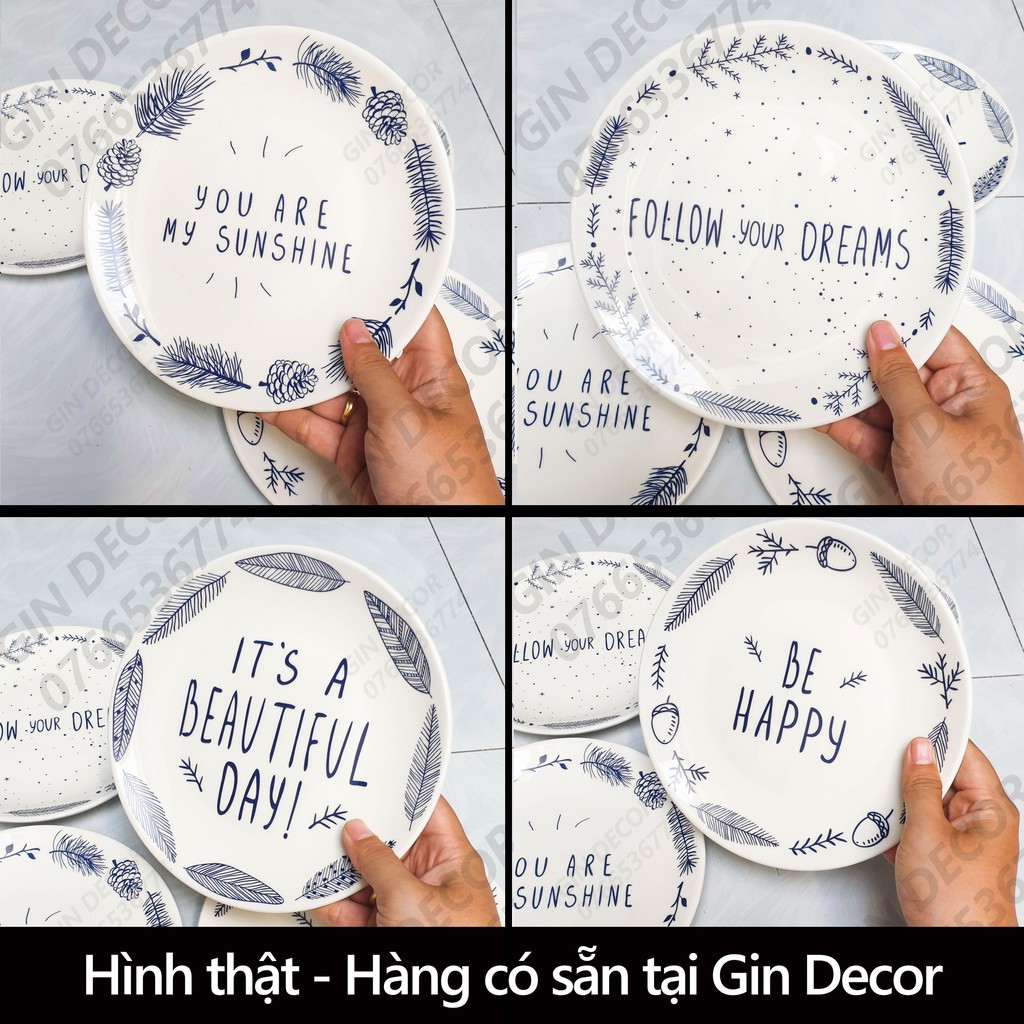 Dĩa sứ trang trí Bắc Âu BE HAPPY 21cm cao cấp