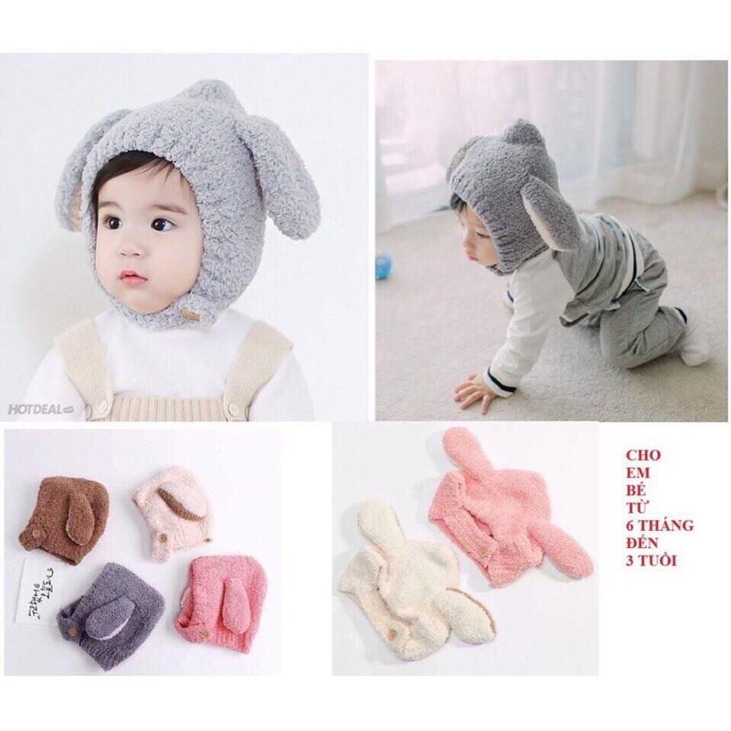 Mũ lông cừu tai thỏ siêu cute cho bé trai bé gái từ 6 tháng đến 3 tuổi