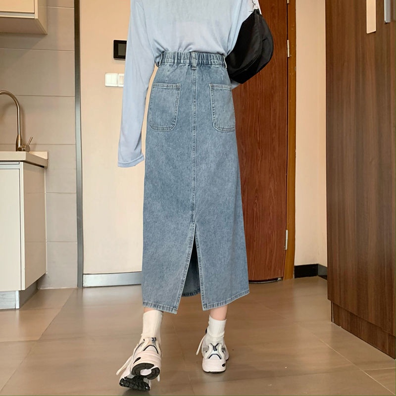 COZOK Chân váy jean Lưng Cao Phong Cách Hàn Quốc