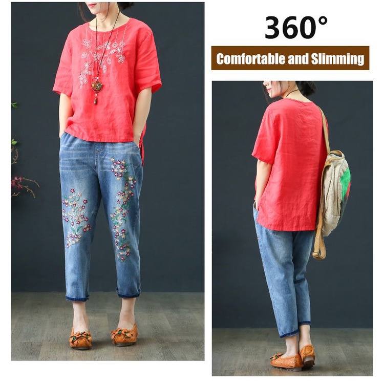 Quần Jean Thêu Thêu Phong Cách Cổ Điển