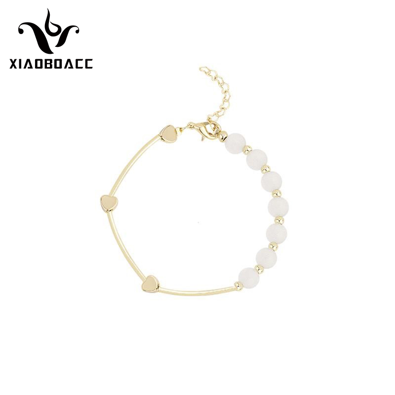 XiaoboACC Vòng Đeo Tay Mặt Hình Trái Tim Mạ Vàng Phối Đá Opal Thời Trang Hàn Quốc