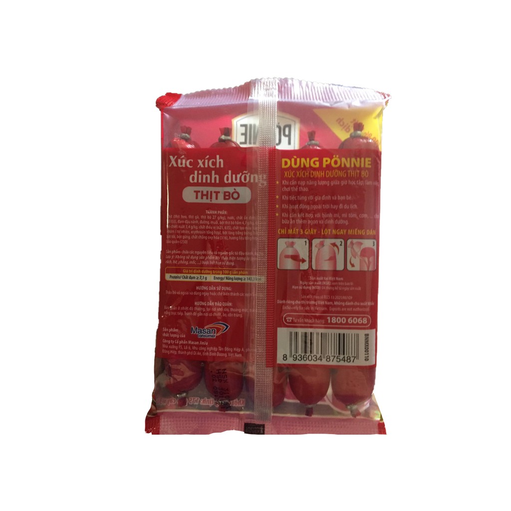 Bịch 5 cây Xúc xích tiệt trùng vị bò Ponnie 175gr | BigBuy360 - bigbuy360.vn