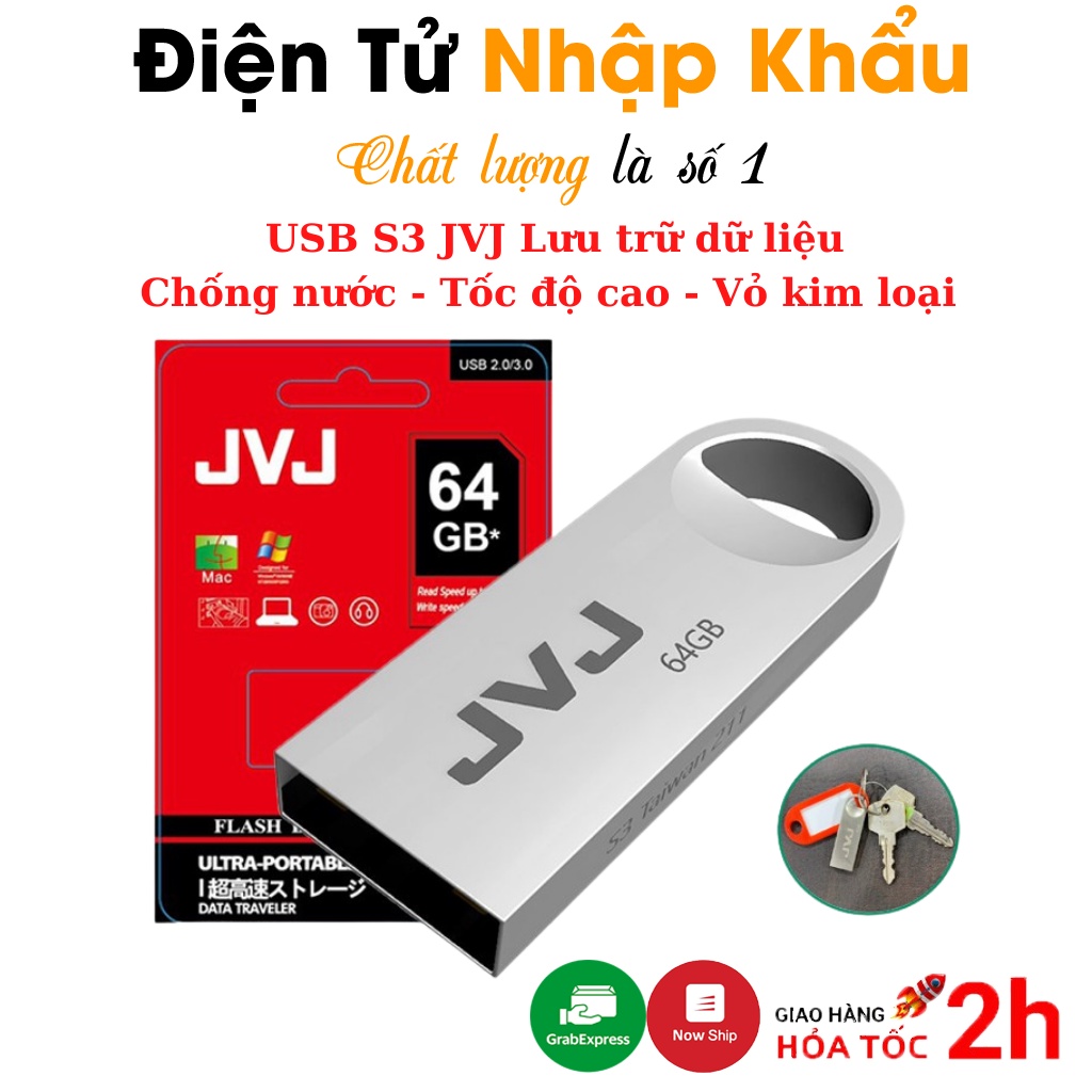 USB 64GB/32GB/16GB/8GB/4GB JVJ S3 2.0 lưu trữ dữ liệu, hỗ trợ cài win, vỏ kim loại chống nước - BH 24 tháng