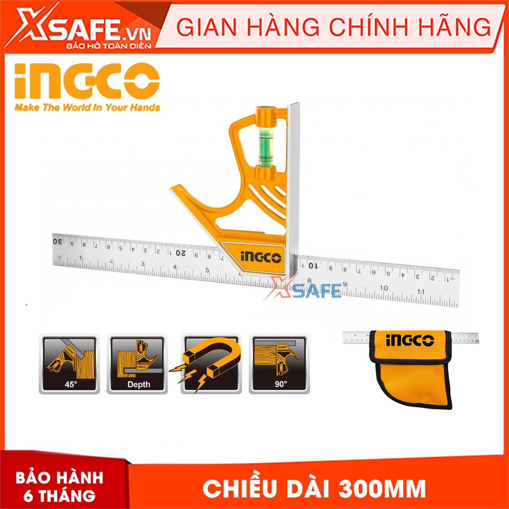 Thước nhôm xây dựng INGCO HSR530255 30cm, thước nhôm kỹ thuật đa năng có bóng nước cân bằng, tay cầm đa năng thông minh