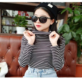 Áo thun nữ cổ lọ tay dài kẻ sọc