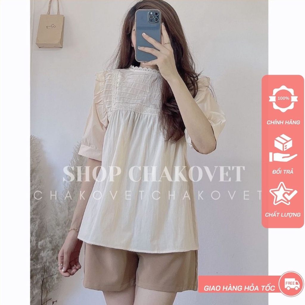 Áo kiểu nữ Hàn quốc tay lỡ Bigsize chất tơ đũi ren thời trang tiểu thư bánh bèo Liaofashion