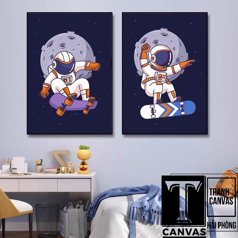 (Giá Xưởng) Tranh Canvas treo tường phòng khách, tranh hiện đại hình vẽ phi hành gia, vũ trụ MÃ PHG01-09 (không khung)