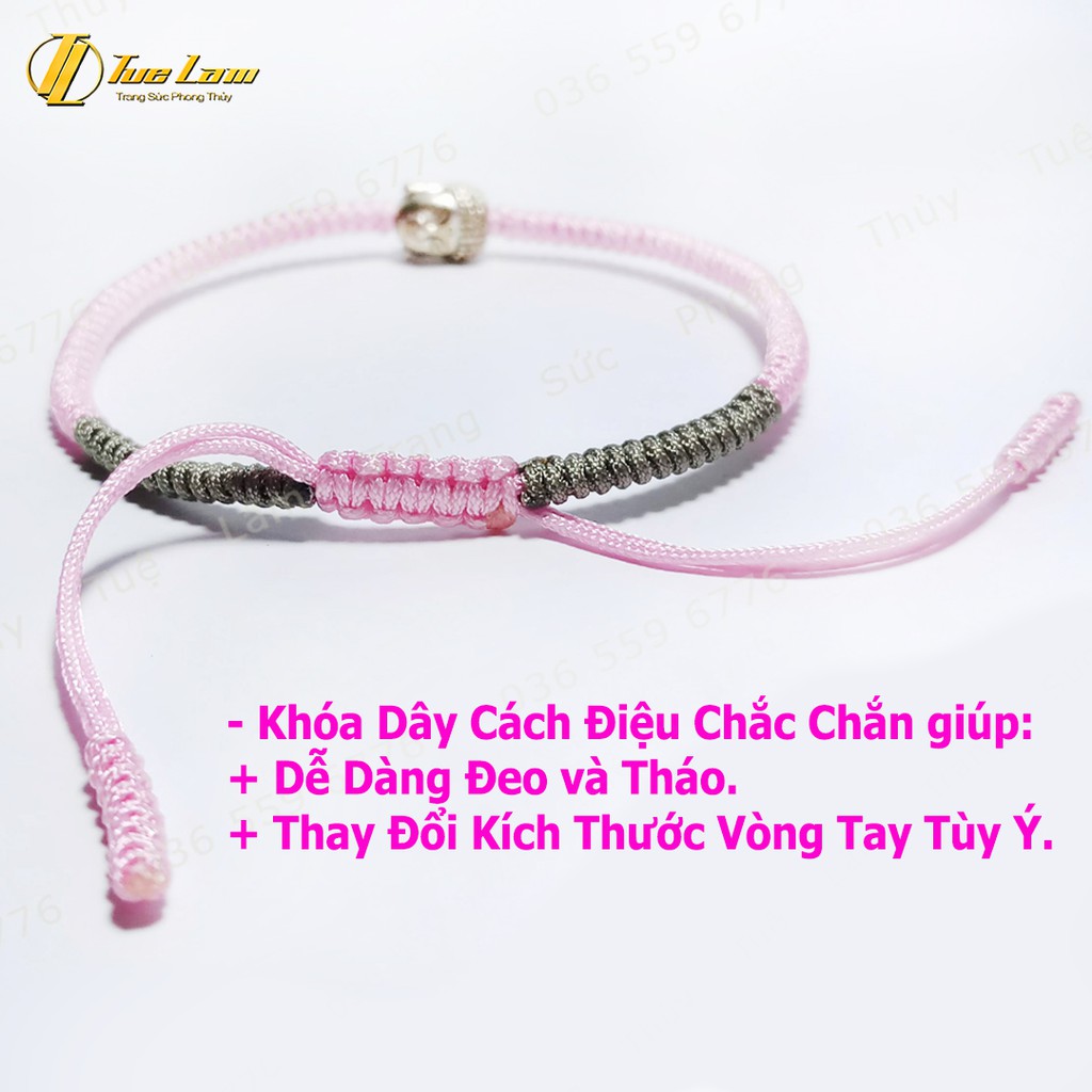 Vòng tay chỉ may mắn màu hồng bện handmade kiểu tây tạng mặt phật nhỏ bình an - Tuệ Lâm