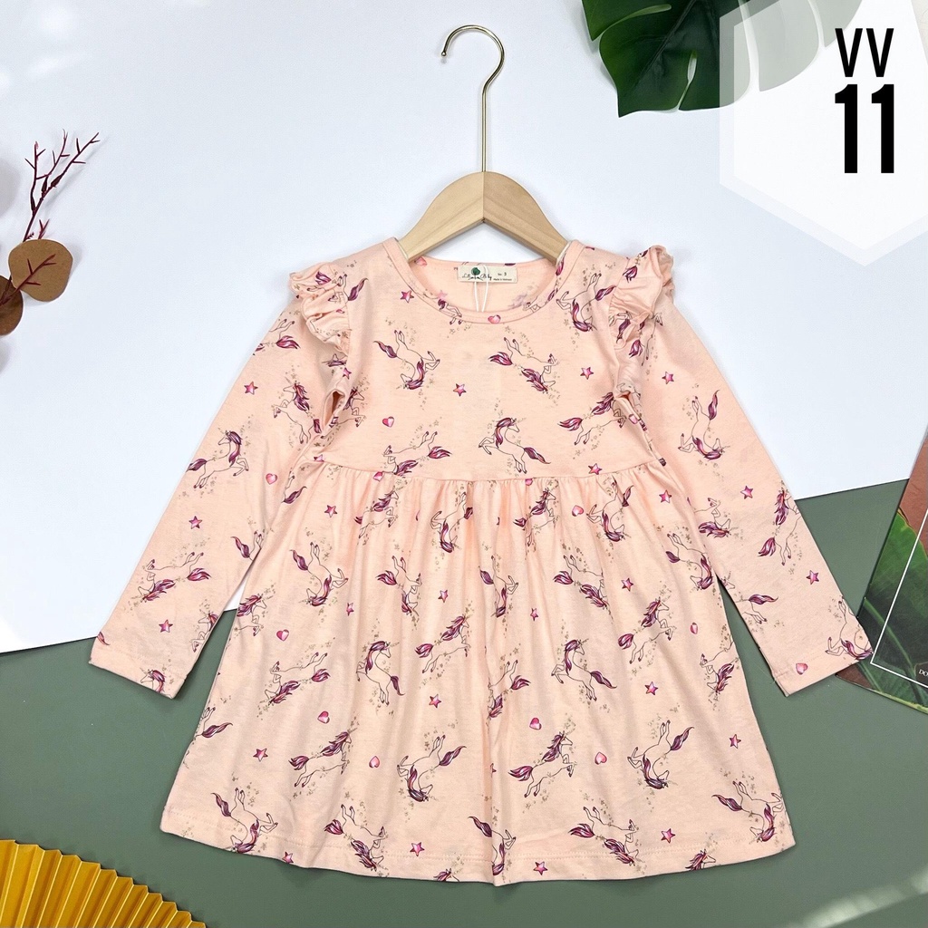 Váy bé gái dài tay LITIBABY, chất cotton, váy viền tay, size 3 - 12 tuổi