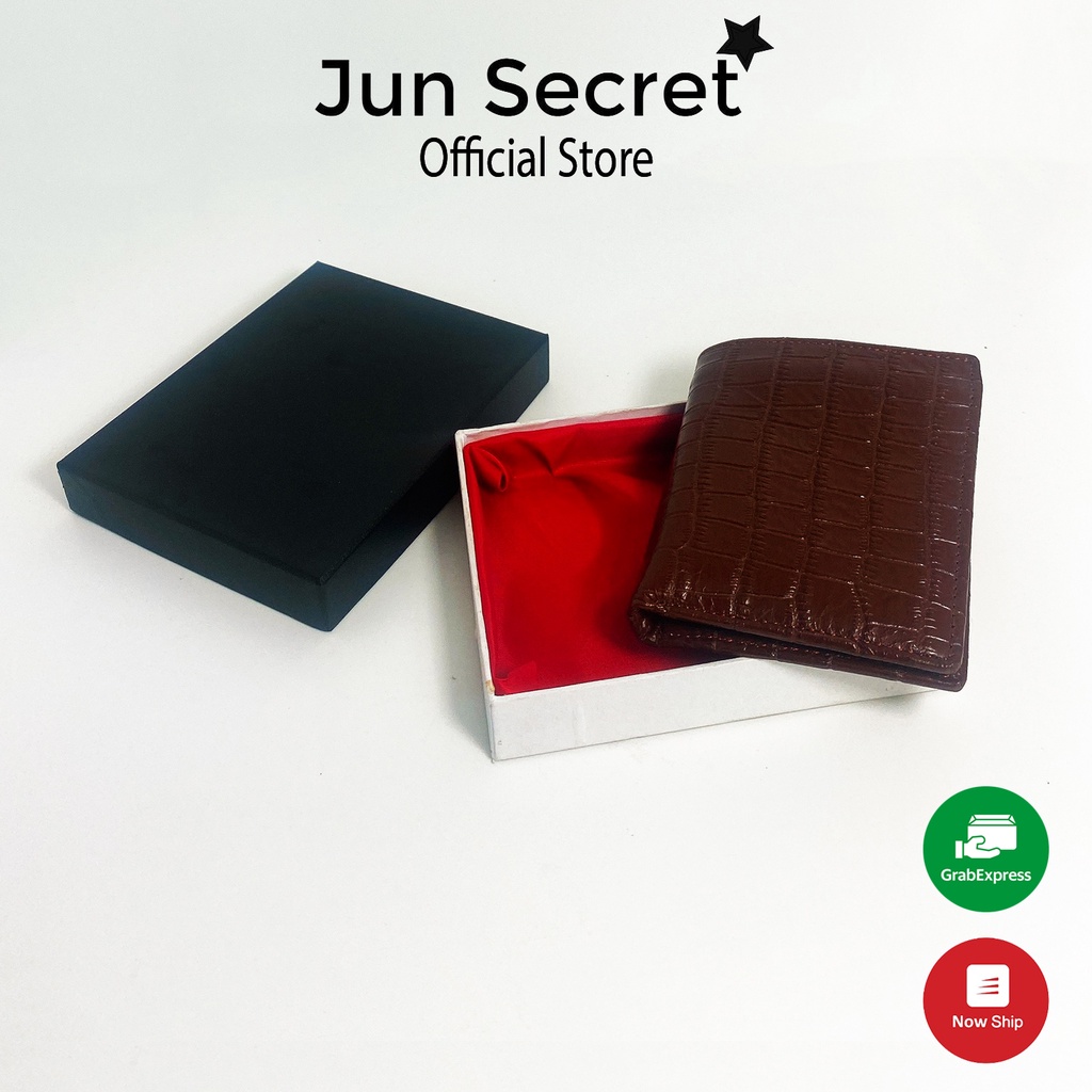 Ví nam thời trang da bò kiểu mini cá sấu cao cấp thương hiệu Jun Secret JS-MINICS nhiều ngăn đựng thẻ màu nâu