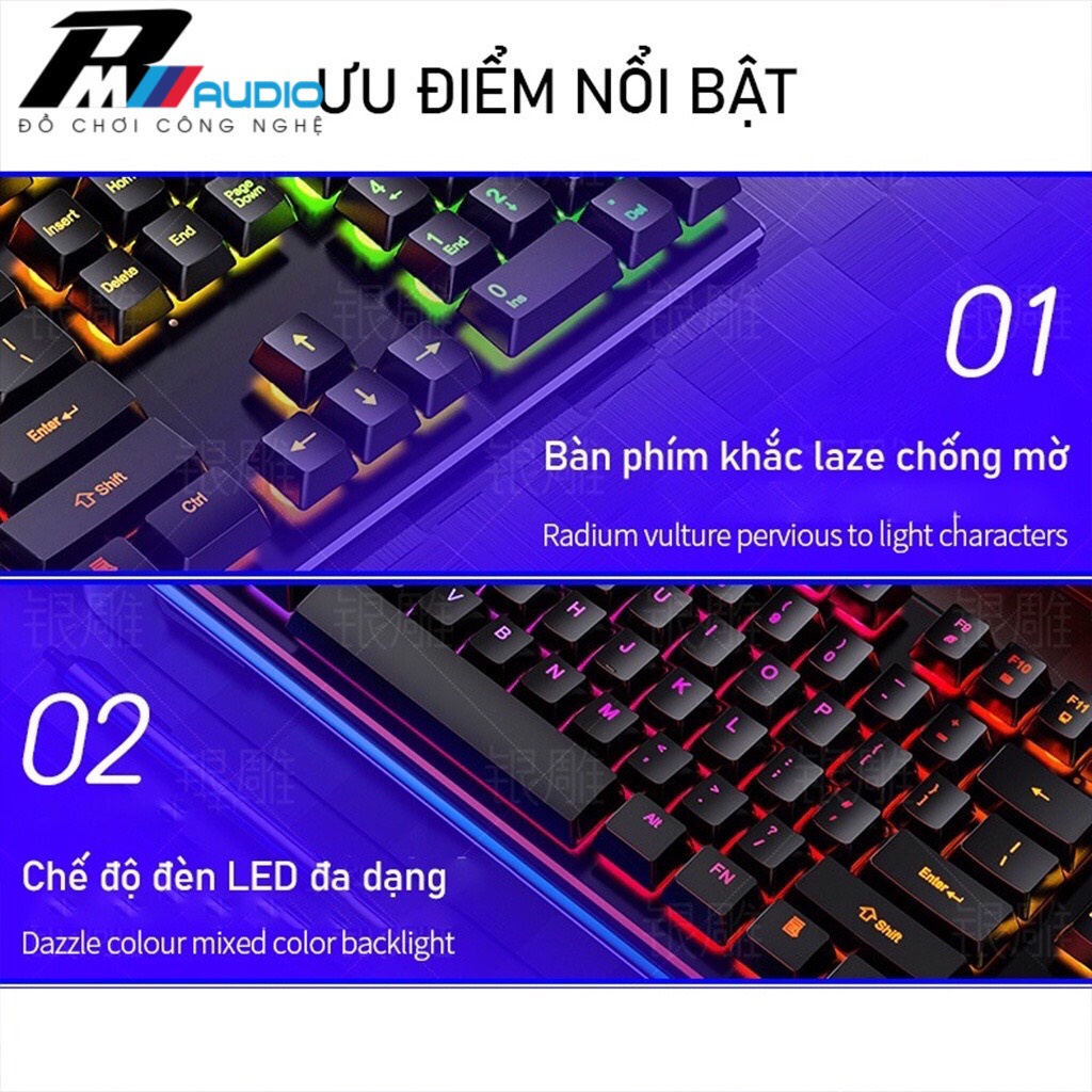 Bàn Phím Máy Tính Kèm Chuột YINDIAO V4 Gaming Có Dây Đèn LED RGB Xuyên Phím Chống Nước-BMVAUDIO