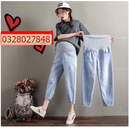 Quần jean bầu dáng baggy đẹp, chất jean mềm mại , ☘️có đáp bụng và chun chỉnh từng thai kỳ
