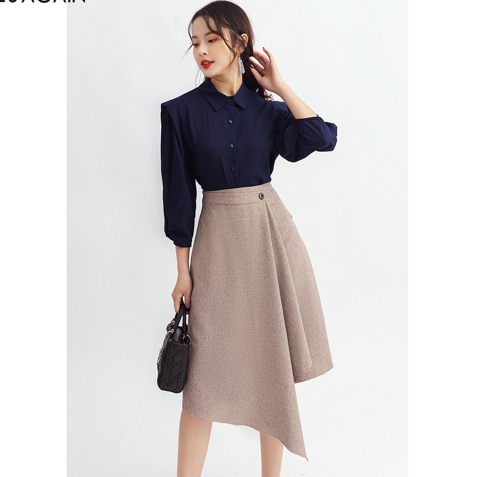 Áo sơ mi nữ công sở 92WEAR đủ màu, dài tay tay xếp ly ASA1104
