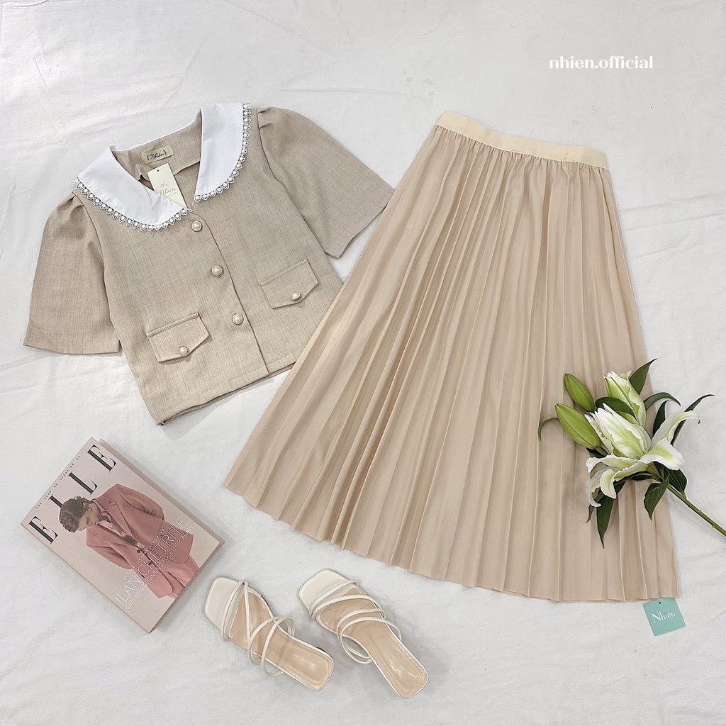 Áo kiểu nữ Nhiên vintage cổ sen có nút AA626