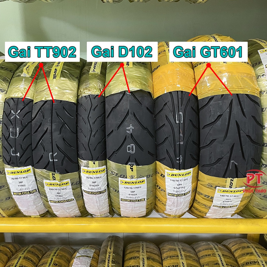 Vỏ Dunlop xe số 70/90-17 80/90-17 90/90-17 100/70-17 đến size 140/70-17. Vỏ Dunlop mã gai TT900 TT902 D102 GT601